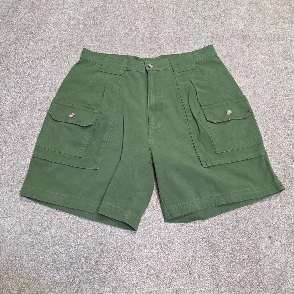 Y2K Indie Sleaze 2000s Route 66 Pleated Cargo Shorts Size 34 Olive Green Cotton